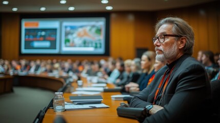 City council officials attend meeting. People actively discuss infrastructure projects. Collaborative atmosphere evident. Potential urban development strategies analyzed. Presentation of plans in