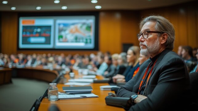 City council officials attend meeting. People actively discuss infrastructure projects. Collaborative atmosphere evident. Potential urban development strategies analyzed. Presentation of plans in