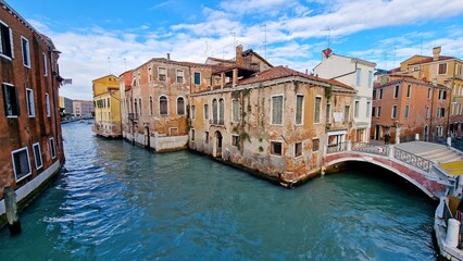 typical canals streets venice italy green water red brick houses magical corners decaying humid