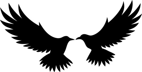 Bird silhouettes, bird flying and standing silhouettes detailed