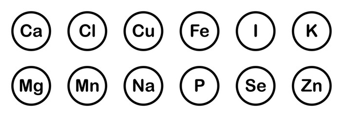 Vitamin and mineral complex. Multivitamin complex_ calcium, chlorine, copper, iron, iodine, potassium, magnesium, manganese, sodium, phosphorus, selenium and zinc. Medical concept. minerals and trace 