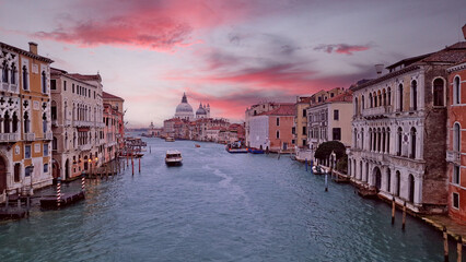 view from the Accademia Bridge Grand Canal Basilica of Santa Maria della Salute Venice Italy canals St. Mark's Square dawn