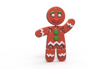 3D illustration of Gingerbread Man isolated on white background