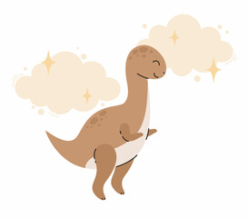Cute cartoon dinosaur. Flat vector illustration.