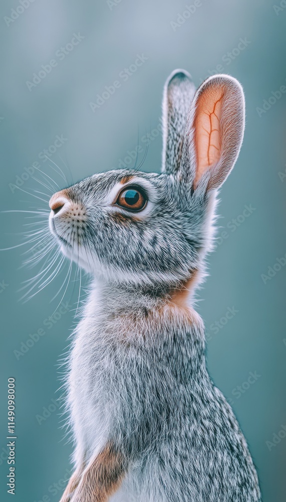 Poster a close-up profile of a rabbit showcasing its fur and expressive features.