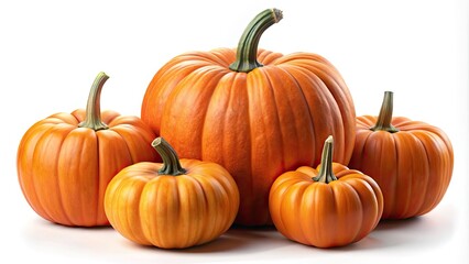 Obraz premium Isolated Orange Pumpkins, Autumn Harvest, Fall Background, White Background, Pumpkin Photography, Thanksgiving Decoration
