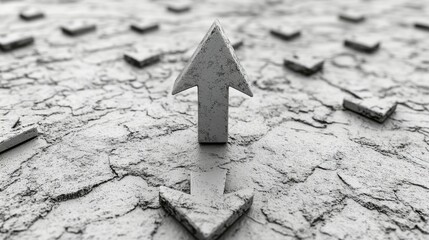 A modern design featuring a single bold arrow pointing upward, standing out against a backdrop of static arrows, symbolizing innovation and success.