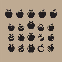 Apple flat vector silhouette icon High quality vector Apple icon set. Black icon sets on white background. Vector illustration Vector Set of Apple silhouette with a white background