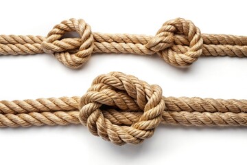 Fototapeta premium Minimalist Rope Knots: Simple Knots Photography, White Background, Isolated Rope, Knot Tying, Rope Art, Macrame Knots