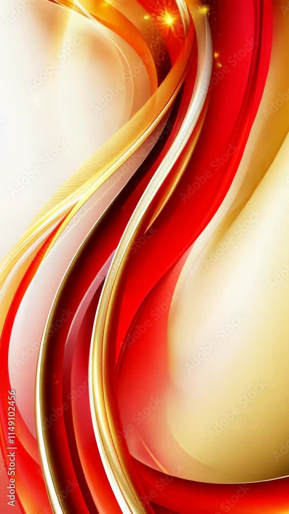 Poster abstract design featuring flowing red and gold waves with a smooth texture and vibrant colors