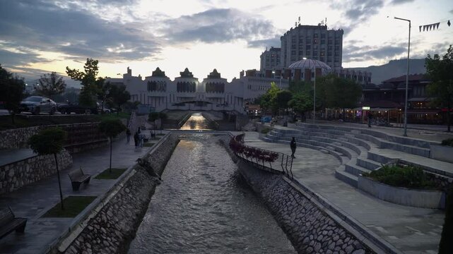 River Raska running through the town of Novi Pazar in south Serbia