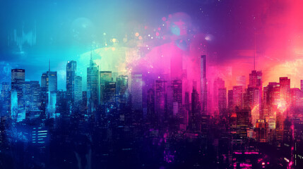 Obraz premium Neon Cityscape: Futuristic Urban Background with Text Space