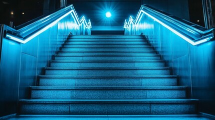 A peaceful view of a stairway rising toward a blue sky with the sun peeking through soft clouds, symbolizing success, personal growth, and the pursuit of happiness.