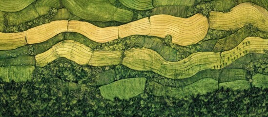 Fototapeta premium Aerial view of vast field of crops lush green patterned 