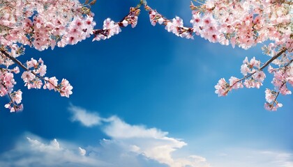 春の美しい桜の木と花びらと空の背景。AIで生成