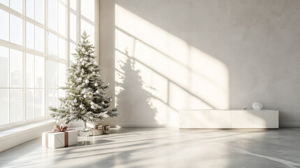 Christmas Interior, Minimalist Living Room, Festive Decor, Modern Holiday, Winter Scene