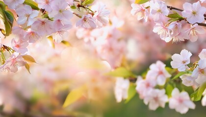 Obraz premium 春の美しい桜の木と花びらと空の背景。AIで生成