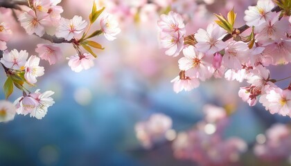 Obraz premium 春の美しい桜の木と花びらと空の背景。AIで生成