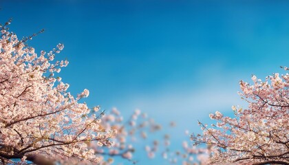 春の美しい桜の木と花びらと空の背景。AIで生成