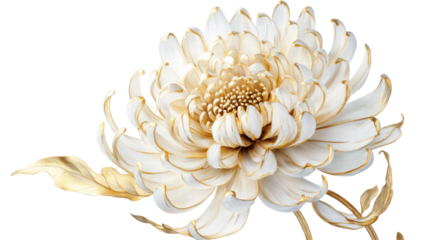 Exquisite white chrysanthemum flower with golden accents showcasing delicate petals and elegance