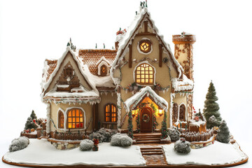 Fototapeta premium Christmas Gingerbread House, Festive, Warm Lighting, Detailed Composition, High Angle