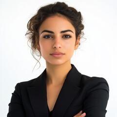 Confident Arab Businesswoman Portrait: Black Blazer, White Background