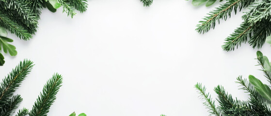 Minimalist Green Wreath Frame, White Background, Text Space