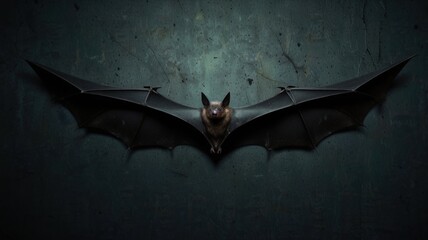 Bat with outstretched wings against dark background.