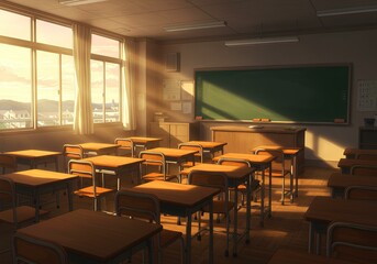 誰もいない教室- 学校- イラスト素材