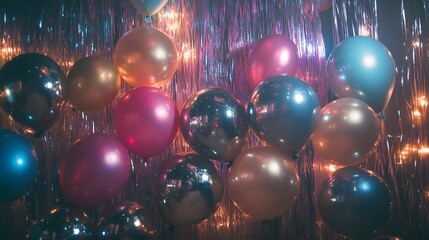 Festive Balloons Against A Sparkling Curtain Backdrop