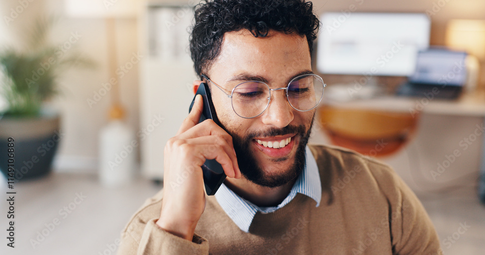 Aufkleber phone call, smile and business man in office for financial advisor, networking and account manager. 