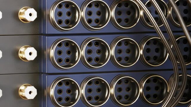 Closeup of a modular unit displaying a series of interchangeable components allowing workers to efficiently switch out tools and attachments depending on the product being