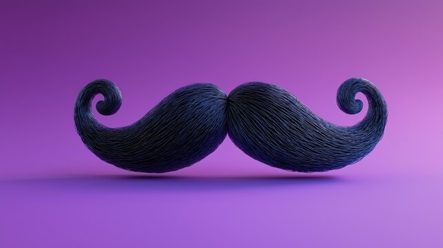 Stylish black mustache illustration against purple background. Modern design for men health campaign. Excellent for print digital media. Curled style promotes awareness. Trendy look for charity