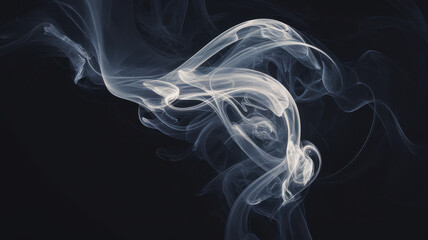 Ethereal white smoke forms intricate patterns against a dark background, evoking a sense of mystery and elegance.
