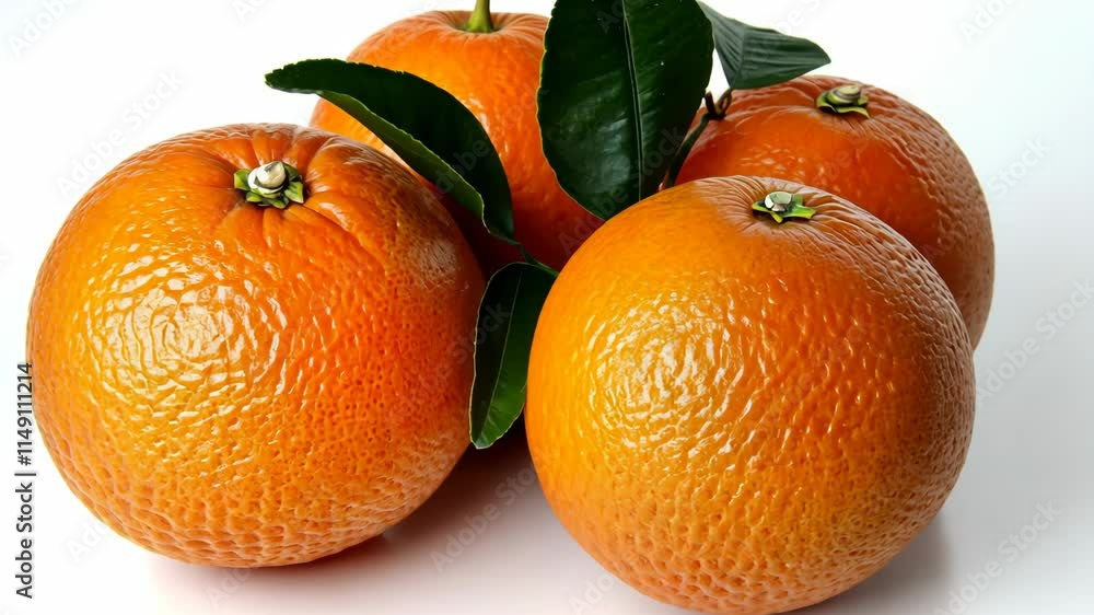 Poster fresh oranges arranged with green leaves showcasing vibrant color and texture in a bright setting