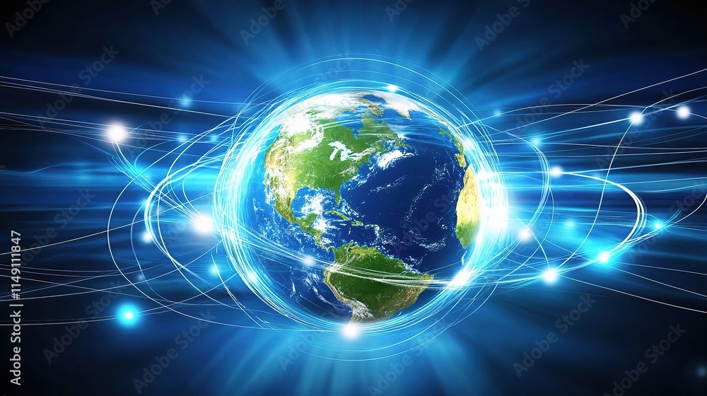 Poster global connection lines surrounding earth in a digital atmosphere