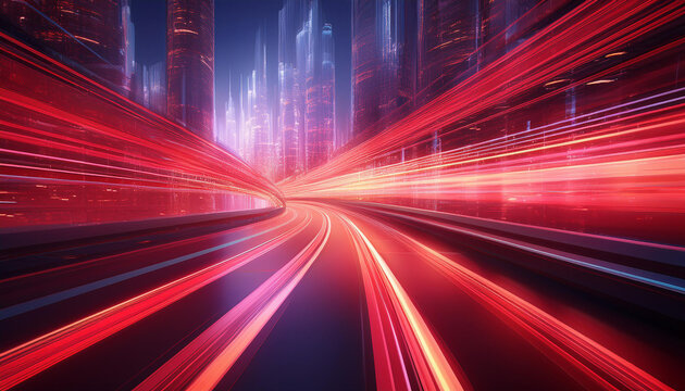 Abstract speed technology background with City night scenes - Powered by Adobe