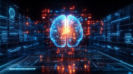 Obraz premium An abstract image of a brain with bright, multi-colored connections and pathways, highlighting the dynamic and interconnected nature of thought, learning, and neural communication.