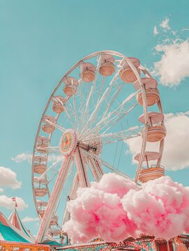 Ferris wheel fun at retro amusement park in topaz vibrant colors joyful scenes captivating atmosphere
