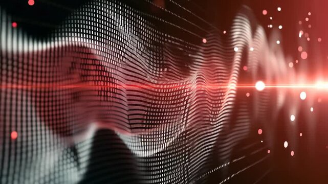 Flowing red binary patterns illuminate the digital space with dynamic data waves and futuristic design by Generative Ai