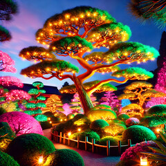 Xmas decoration in a tropical garden of a house without snow