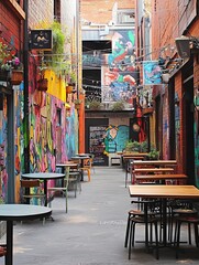 Obraz premium Vibrant murals in classic city alleyway urban art scene melbourne australia colorful environment street view