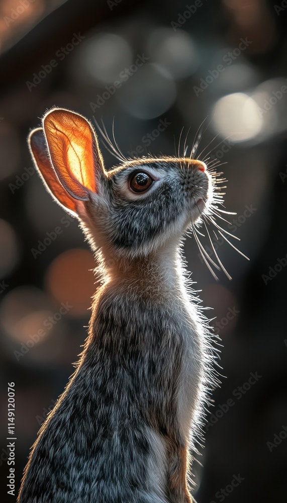 Poster a close-up profile of a rabbit with soft lighting and a blurred background.