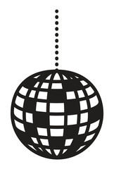 Disco ball, vector black monochrome illustration, discotheque, night club shiny sphere