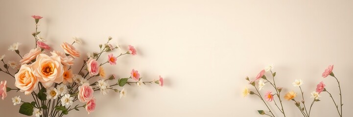 Fototapeta premium A vintage style wall decorated with artificial flowers creating a charming and romantic background, decoration, pastel, retro