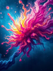 Cosmic explosion of swirling colors and shapes, abstract art, explosive energy, psychedelic effects