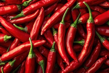 A vibrant pile of fresh red chilies, a spicy burst of color and flavor.