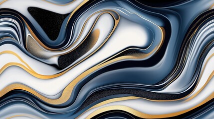 Abstract digital artwork with navy blue, gold, and white marbled patterns