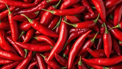 A vibrant and spicy collection of red chili peppers, a fiery display of nature's bounty.