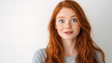 Naklejka premium Young Happy Redhead Woman Expressing Excitement and Joy